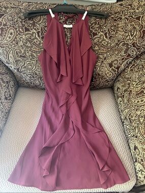 NWT Sleeveless Ruffle Front Dress in Burgundy Rhinestones covered for protection